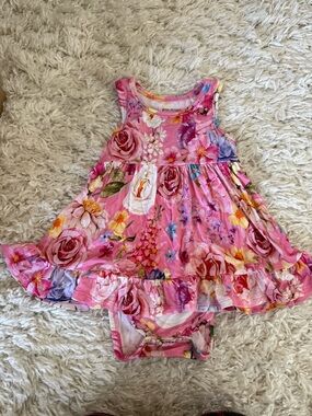Posh Peanut Pink Floral Ruffle Tank Top